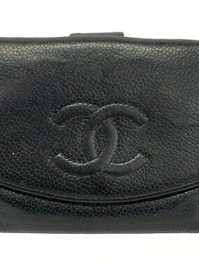 CHANEL A13496 Black Calfskin Double-hook Wallet